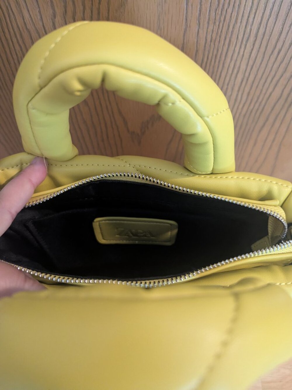 Zara Quilted Midi Tote Hand Bag/Crossbody Zip Faux Leather-Lime Green/Yellow - Picture 4 of 8